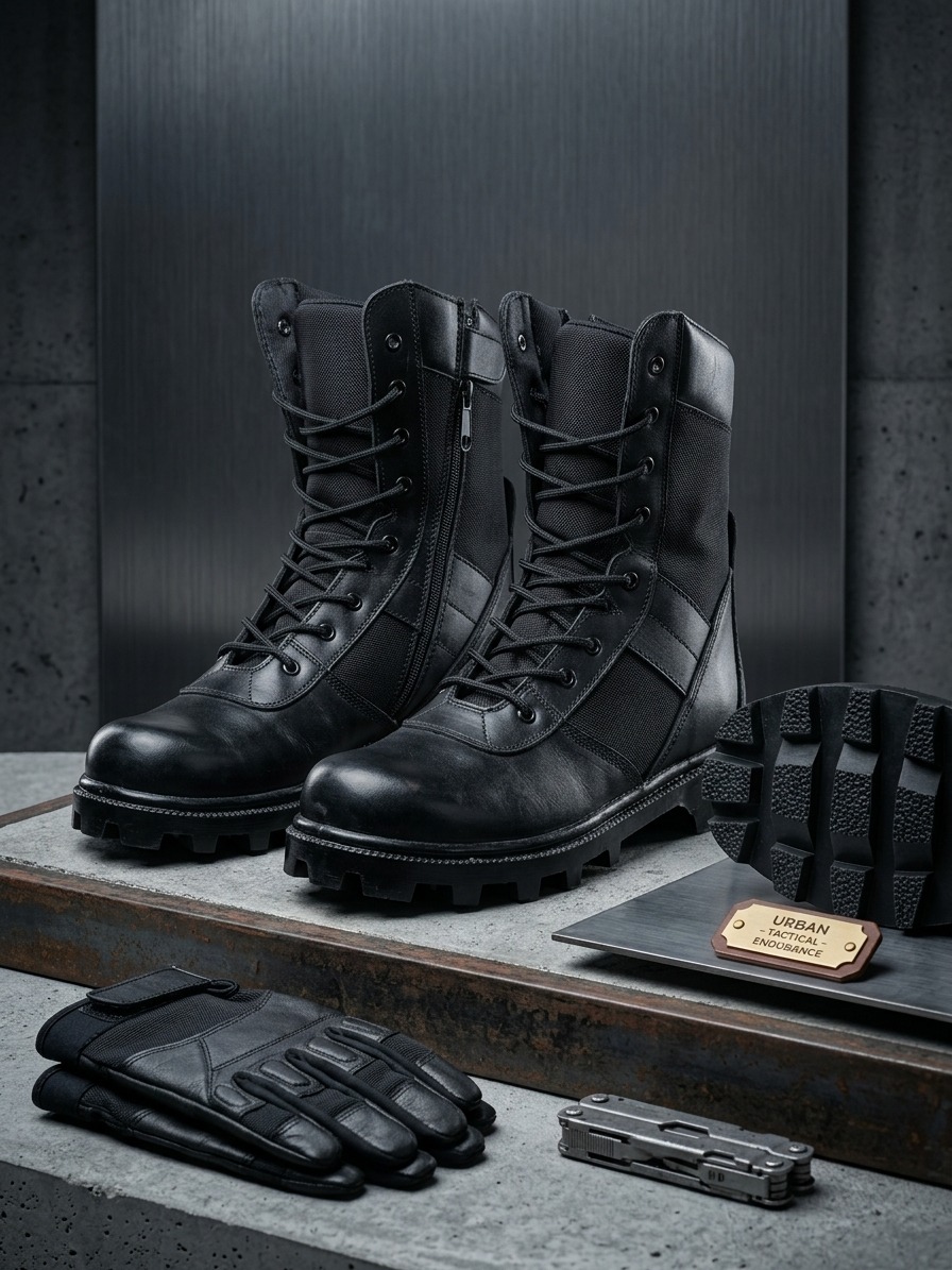 Sepatu PDL Safety (Toe Cap), Upper Kulit SNI, Outsole Rubber, Zipper.